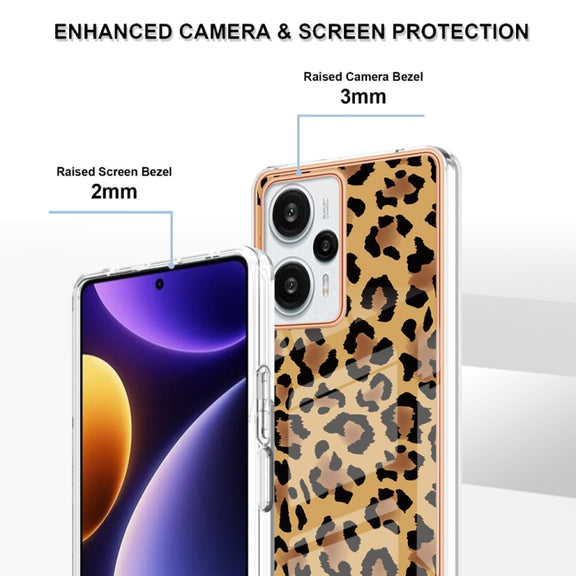 For Xiaomi Poco F5 / Redmi Note 12 Turbo Electroplating Marble Dual-side IMD Phone Case(Leopard Print)