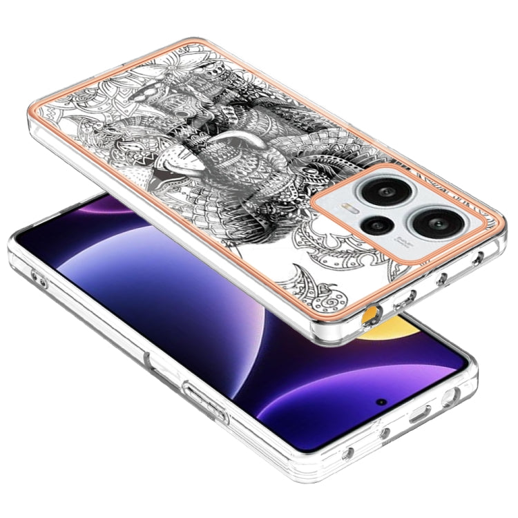 For Xiaomi Poco F5 / Redmi Note 12 Turbo Electroplating Marble Dual-side IMD Phone Case(Totem Elephant)