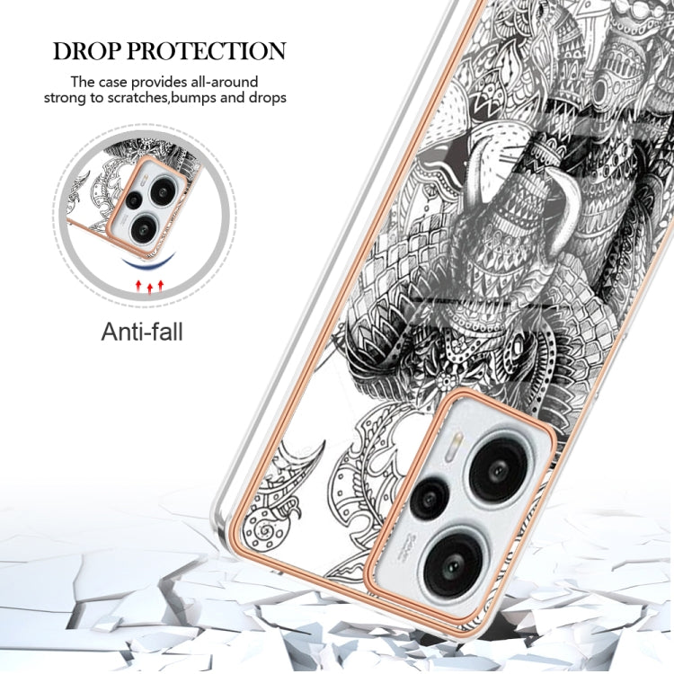 For Xiaomi Poco F5 / Redmi Note 12 Turbo Electroplating Marble Dual-side IMD Phone Case(Totem Elephant)