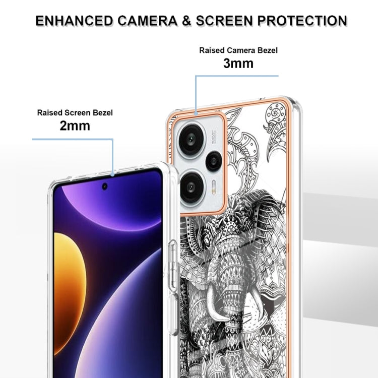 For Xiaomi Poco F5 / Redmi Note 12 Turbo Electroplating Marble Dual-side IMD Phone Case(Totem Elephant)