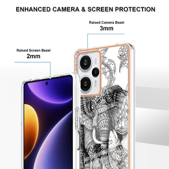 For Xiaomi Poco F5 / Redmi Note 12 Turbo Electroplating Marble Dual-side IMD Phone Case(Totem Elephant)
