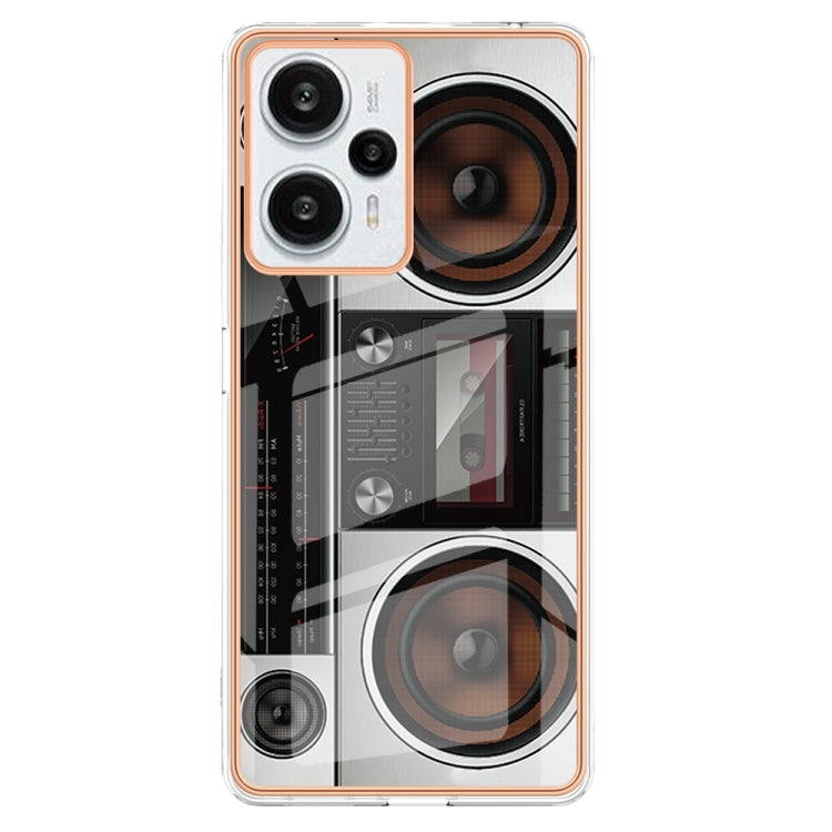 For Xiaomi Poco F5 / Redmi Note 12 Turbo Electroplating Marble Dual-side IMD Phone Case(Retro Radio)