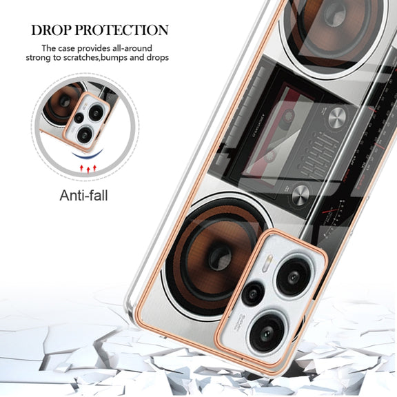 For Xiaomi Poco F5 / Redmi Note 12 Turbo Electroplating Marble Dual-side IMD Phone Case(Retro Radio)