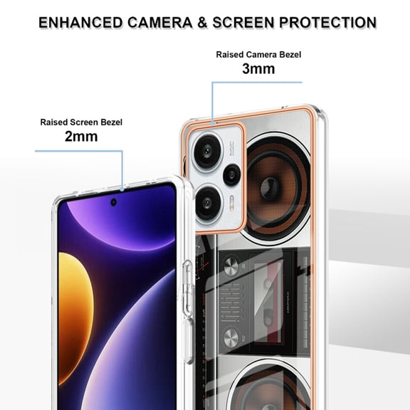 For Xiaomi Poco F5 / Redmi Note 12 Turbo Electroplating Marble Dual-side IMD Phone Case(Retro Radio)