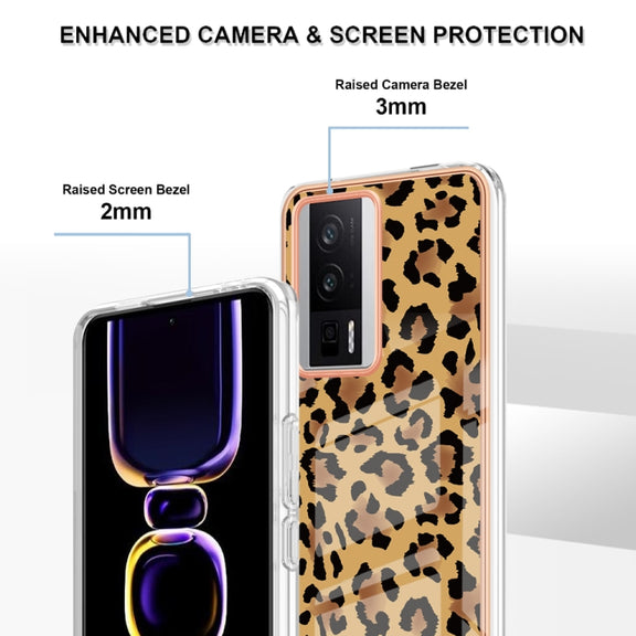 For Xiaomi Poco F5 Pro 5G / Redmi K60 Electroplating Marble Dual-side IMD Phone Case(Leopard Print)