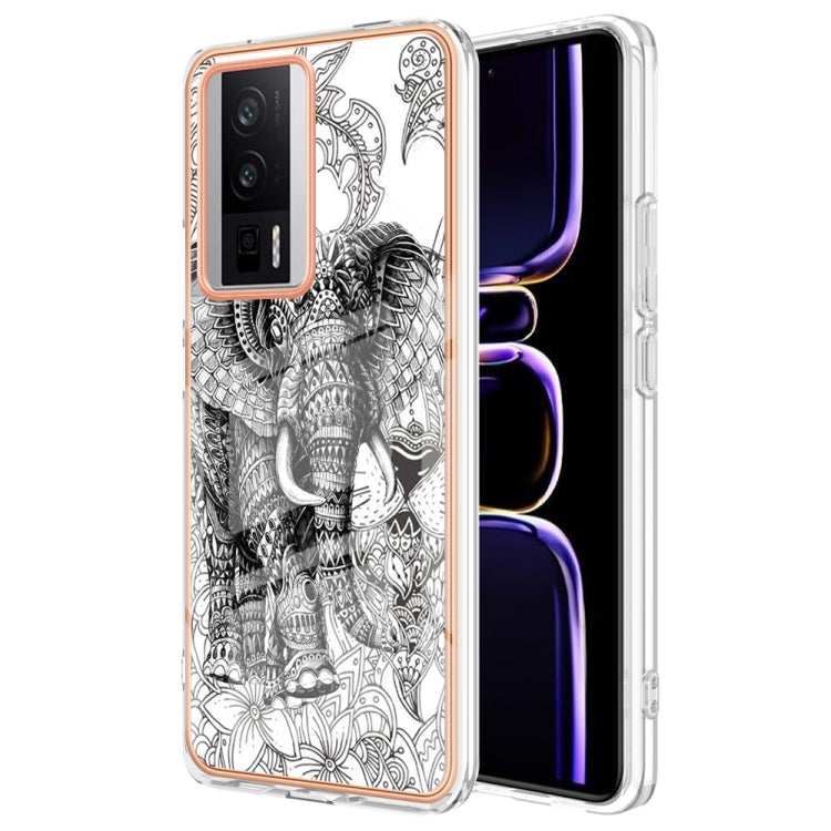 For Xiaomi Poco F5 Pro 5G / Redmi K60 Electroplating Marble Dual-side IMD Phone Case(Totem Elephant)