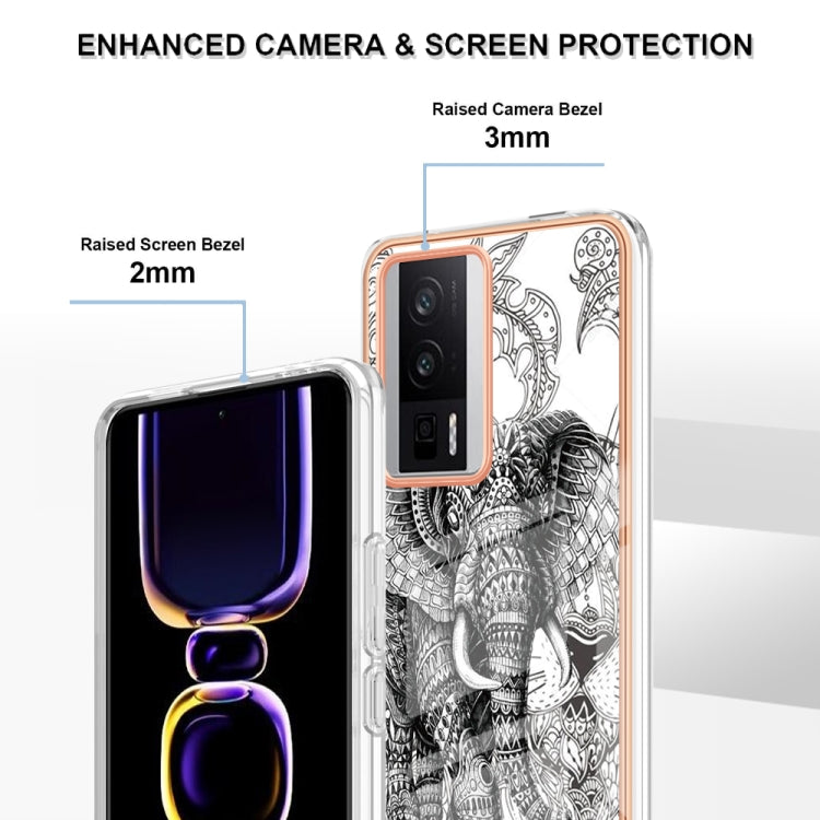 For Xiaomi Poco F5 Pro 5G / Redmi K60 Electroplating Marble Dual-side IMD Phone Case(Totem Elephant)