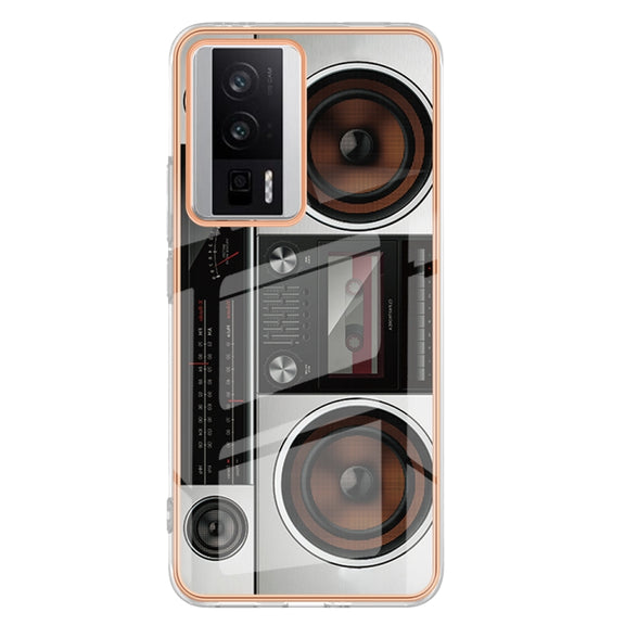 For Xiaomi Poco F5 Pro 5G / Redmi K60 Electroplating Marble Dual-side IMD Phone Case(Retro Radio)