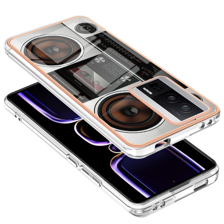 For Xiaomi Poco F5 Pro 5G / Redmi K60 Electroplating Marble Dual-side IMD Phone Case(Retro Radio)