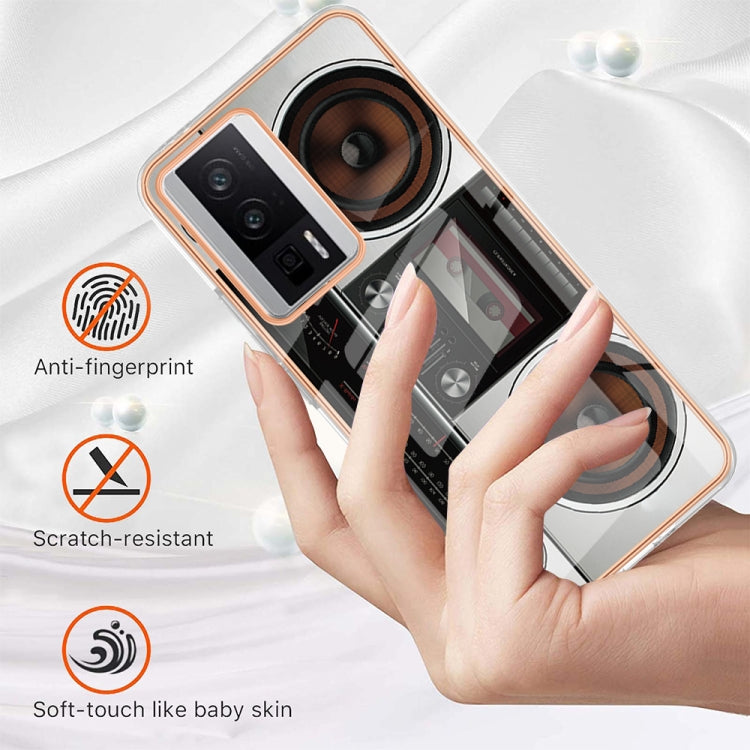 For Xiaomi Poco F5 Pro 5G / Redmi K60 Electroplating Marble Dual-side IMD Phone Case(Retro Radio)