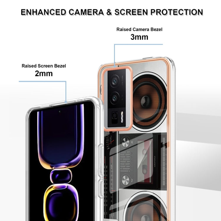 For Xiaomi Poco F5 Pro 5G / Redmi K60 Electroplating Marble Dual-side IMD Phone Case(Retro Radio)