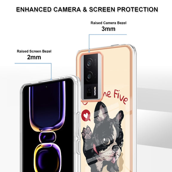 For Xiaomi Poco F5 Pro 5G / Redmi K60 Electroplating Marble Dual-side IMD Phone Case(Lucky Dog)