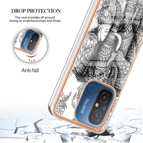 For Xiaomi Redmi 12C / 11A 4G Electroplating Marble Dual-side IMD Phone Case(Totem Elephant)