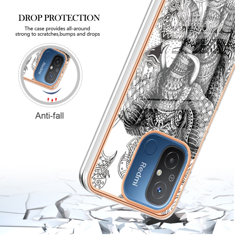 For Xiaomi Redmi 12C / 11A 4G Electroplating Marble Dual-side IMD Phone Case(Totem Elephant)