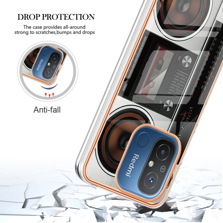 For Xiaomi Redmi 12C / 11A 4G Electroplating Marble Dual-side IMD Phone Case(Retro Radio)
