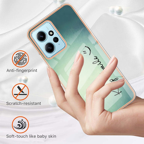 For Xiaomi Redmi Note 12 4G Electroplating Marble Dual-side IMD Phone Case(Smile)
