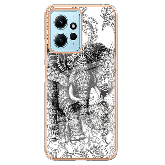For Xiaomi Redmi Note 12 4G Electroplating Marble Dual-side IMD Phone Case(Totem Elephant)