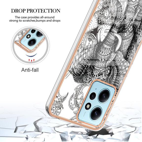 For Xiaomi Redmi Note 12 4G Electroplating Marble Dual-side IMD Phone Case(Totem Elephant)