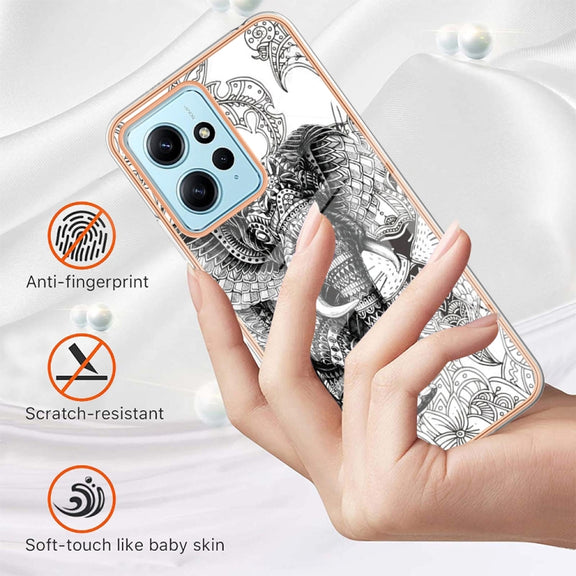 For Xiaomi Redmi Note 12 4G Electroplating Marble Dual-side IMD Phone Case(Totem Elephant)