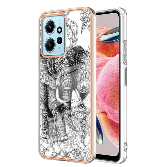 For Xiaomi Redmi Note 12 4G Electroplating Marble Dual-side IMD Phone Case(Totem Elephant)