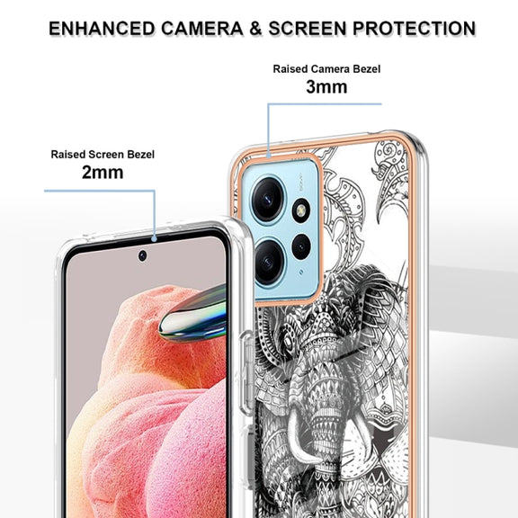 For Xiaomi Redmi Note 12 4G Electroplating Marble Dual-side IMD Phone Case(Totem Elephant)