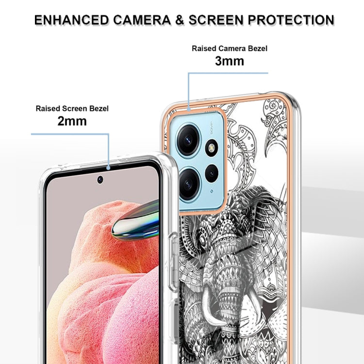 For Xiaomi Redmi Note 12 4G Electroplating Marble Dual-side IMD Phone Case(Totem Elephant)