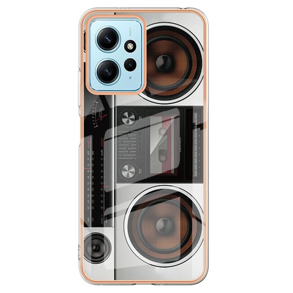 For Xiaomi Redmi Note 12 4G Electroplating Marble Dual-side IMD Phone Case(Retro Radio)