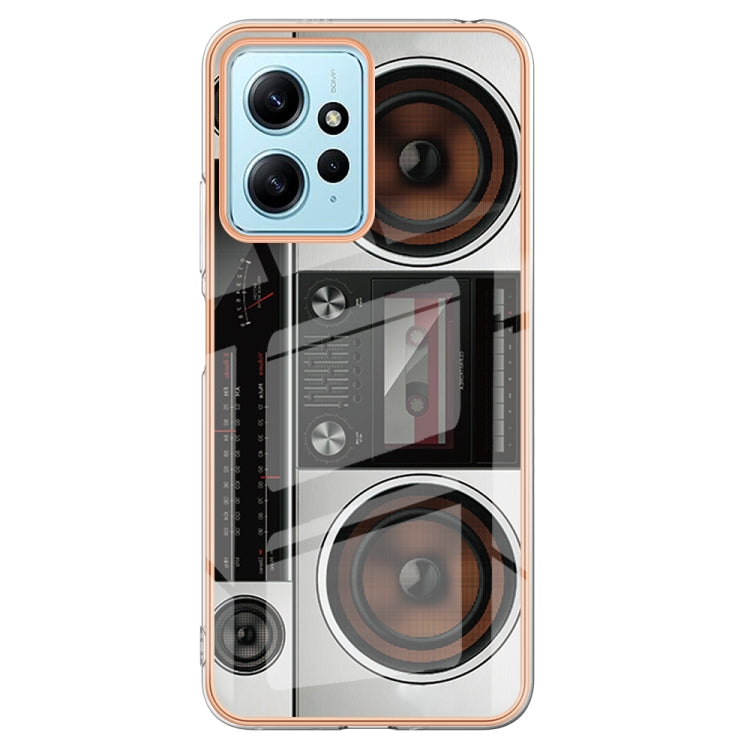 For Xiaomi Redmi Note 12 4G Electroplating Marble Dual-side IMD Phone Case(Retro Radio)