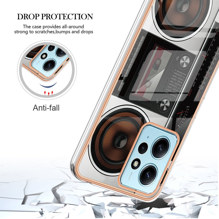For Xiaomi Redmi Note 12 4G Electroplating Marble Dual-side IMD Phone Case(Retro Radio)