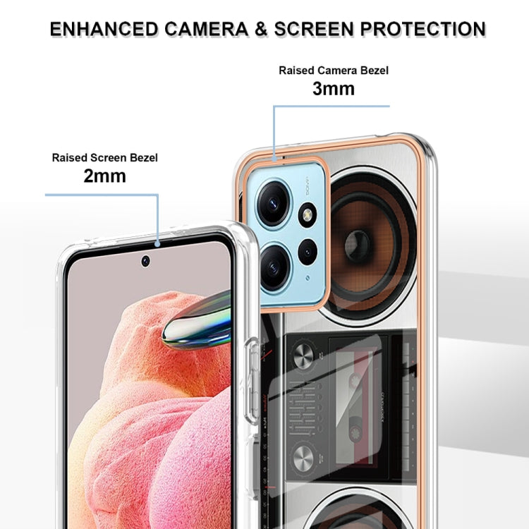 For Xiaomi Redmi Note 12 4G Electroplating Marble Dual-side IMD Phone Case(Retro Radio)