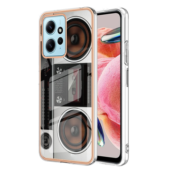 For Xiaomi Redmi Note 12 4G Electroplating Marble Dual-side IMD Phone Case(Retro Radio)
