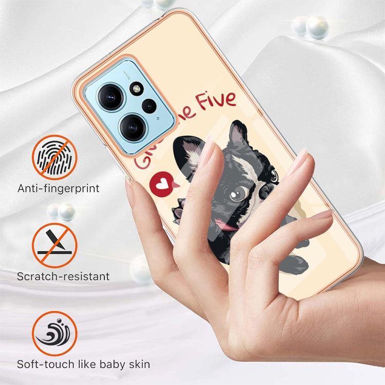 For Xiaomi Redmi Note 12 4G Electroplating Marble Dual-side IMD Phone Case(Lucky Dog)