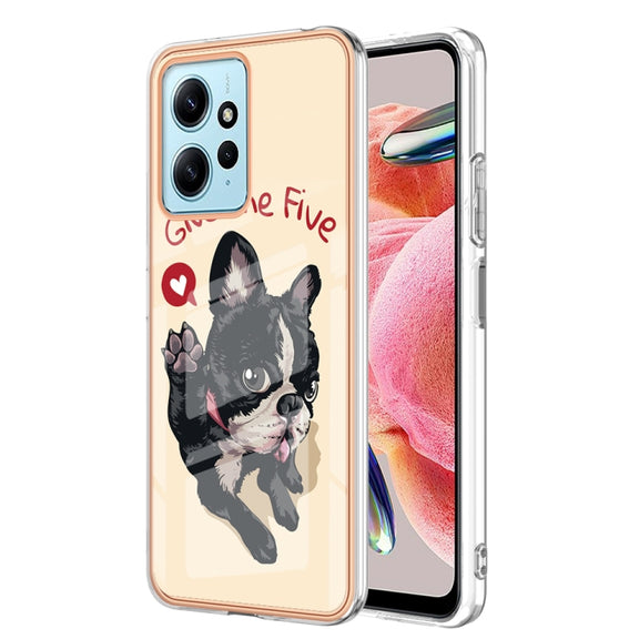For Xiaomi Redmi Note 12 4G Electroplating Marble Dual-side IMD Phone Case(Lucky Dog)