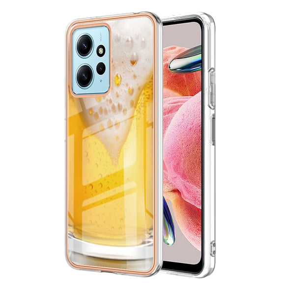 For Xiaomi Redmi Note 12 4G Electroplating Marble Dual-side IMD Phone Case(Draft Beer)