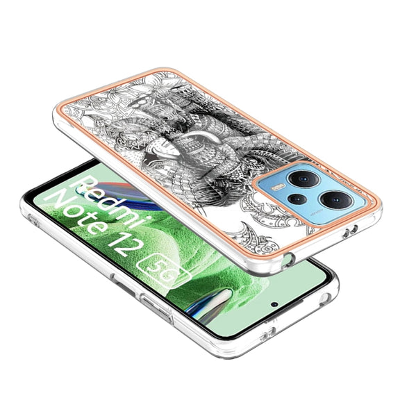 For Xiaomi Redmi Note 12 5G Global Electroplating Marble Dual-side IMD Phone Case(Totem Elephant)