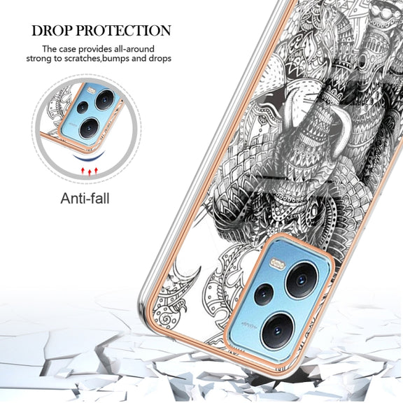 For Xiaomi Redmi Note 12 5G Global Electroplating Marble Dual-side IMD Phone Case(Totem Elephant)