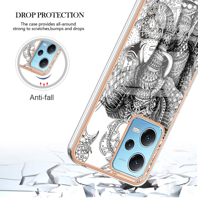 For Xiaomi Redmi Note 12 5G Global Electroplating Marble Dual-side IMD Phone Case(Totem Elephant)