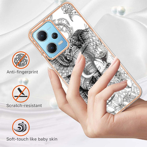 For Xiaomi Redmi Note 12 5G Global Electroplating Marble Dual-side IMD Phone Case(Totem Elephant)