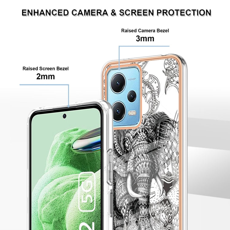 For Xiaomi Redmi Note 12 5G Global Electroplating Marble Dual-side IMD Phone Case(Totem Elephant)