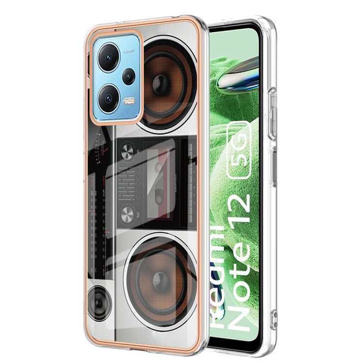For Xiaomi Redmi Note 12 5G Global Electroplating Marble Dual-side IMD Phone Case(Retro Radio)