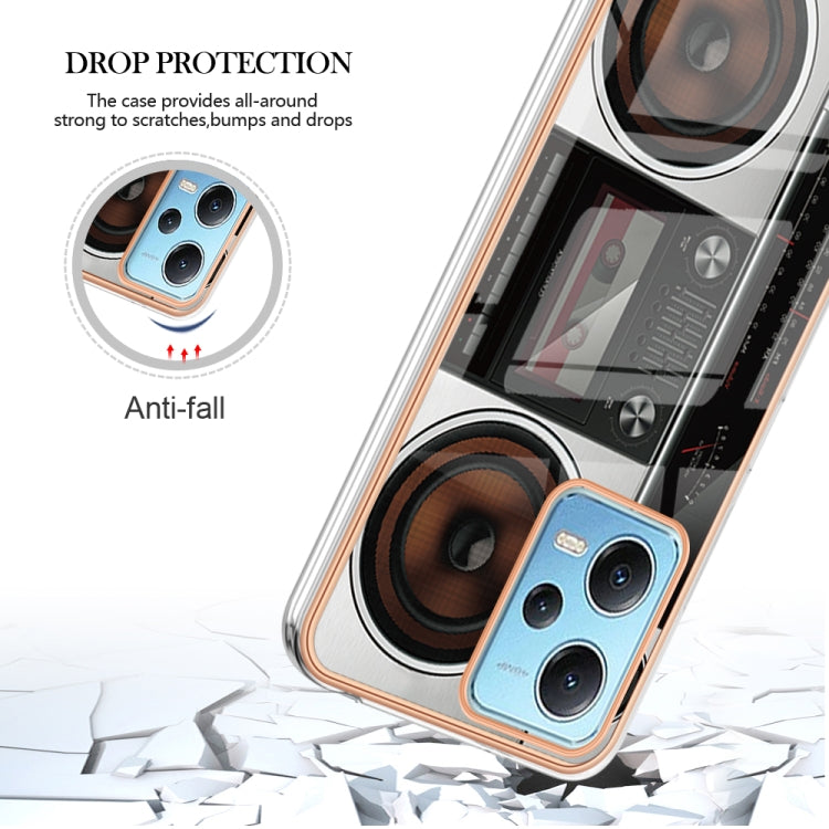 For Xiaomi Redmi Note 12 5G Global Electroplating Marble Dual-side IMD Phone Case(Retro Radio)