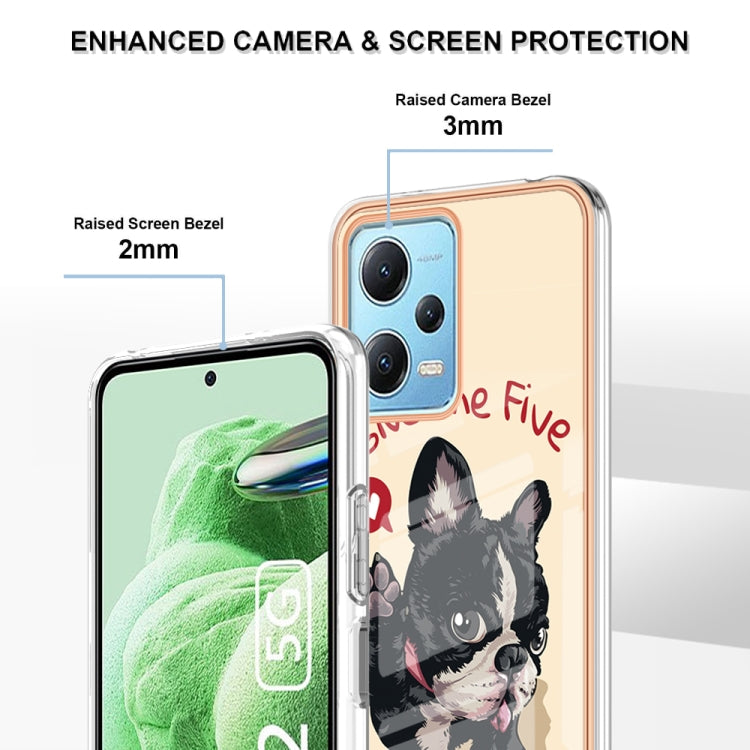 For Xiaomi Redmi Note 12 5G Global Electroplating Marble Dual-side IMD Phone Case(Lucky Dog)
