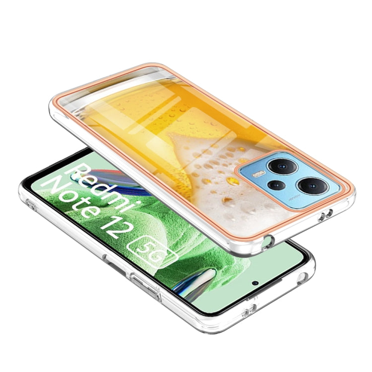 For Xiaomi Redmi Note 12 5G Global Electroplating Marble Dual-side IMD Phone Case(Draft Beer)