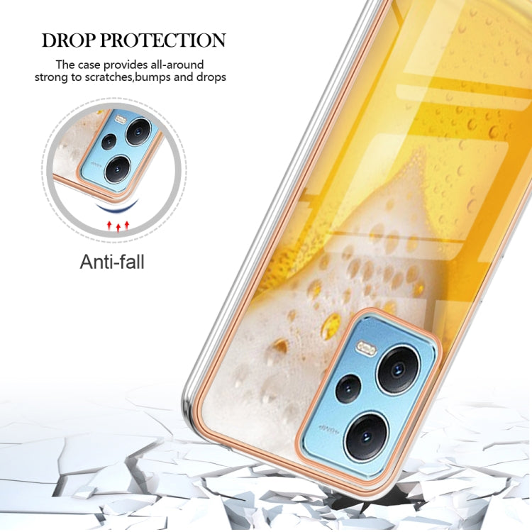 For Xiaomi Redmi Note 12 5G Global Electroplating Marble Dual-side IMD Phone Case(Draft Beer)