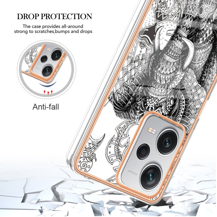 For Xiaomi Redmi Note 12 Pro+ Global Electroplating Marble Dual-side IMD Phone Case(Totem Elephant)
