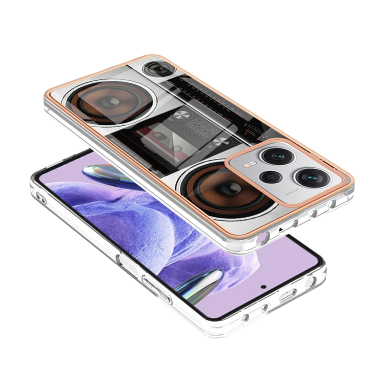 For Xiaomi Redmi Note 12 Pro+ Global Electroplating Marble Dual-side IMD Phone Case(Retro Radio)