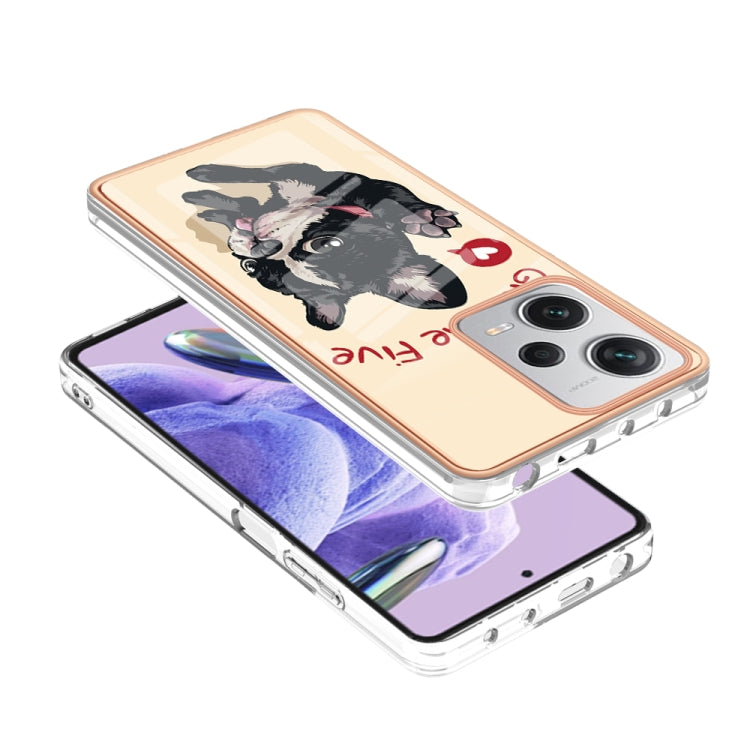 For Xiaomi Redmi Note 12 Pro+ Global Electroplating Marble Dual-side IMD Phone Case(Lucky Dog)