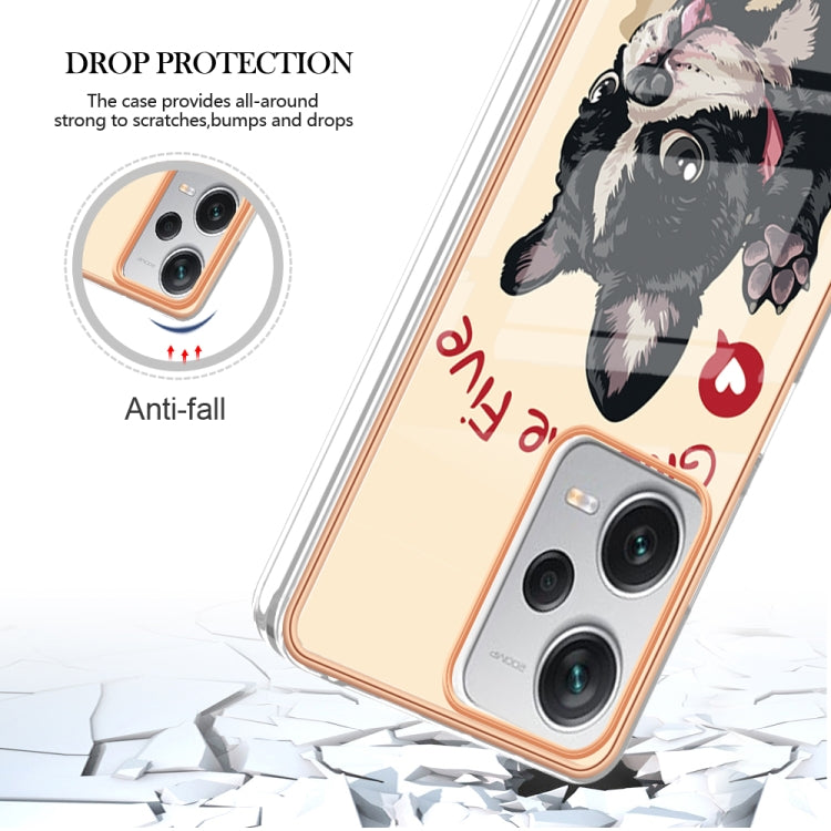 For Xiaomi Redmi Note 12 Pro+ Global Electroplating Marble Dual-side IMD Phone Case(Lucky Dog)