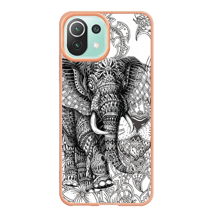 For Xiaomi 11 Lite Electroplating Marble Dual-side IMD Phone Case(Totem Elephant)