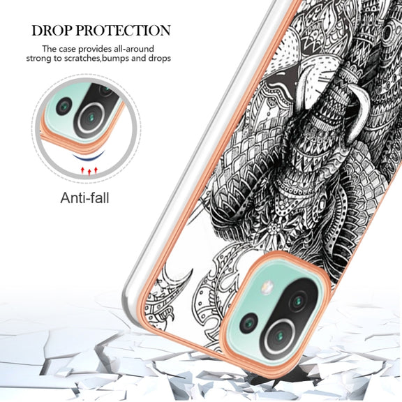 For Xiaomi 11 Lite Electroplating Marble Dual-side IMD Phone Case(Totem Elephant)
